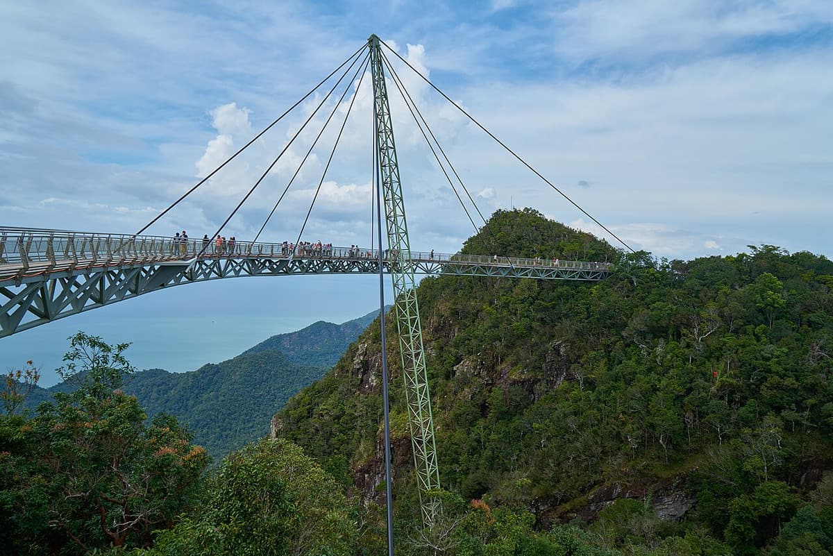 The curved Langkawi Sky Bridge suspended above the rainforest