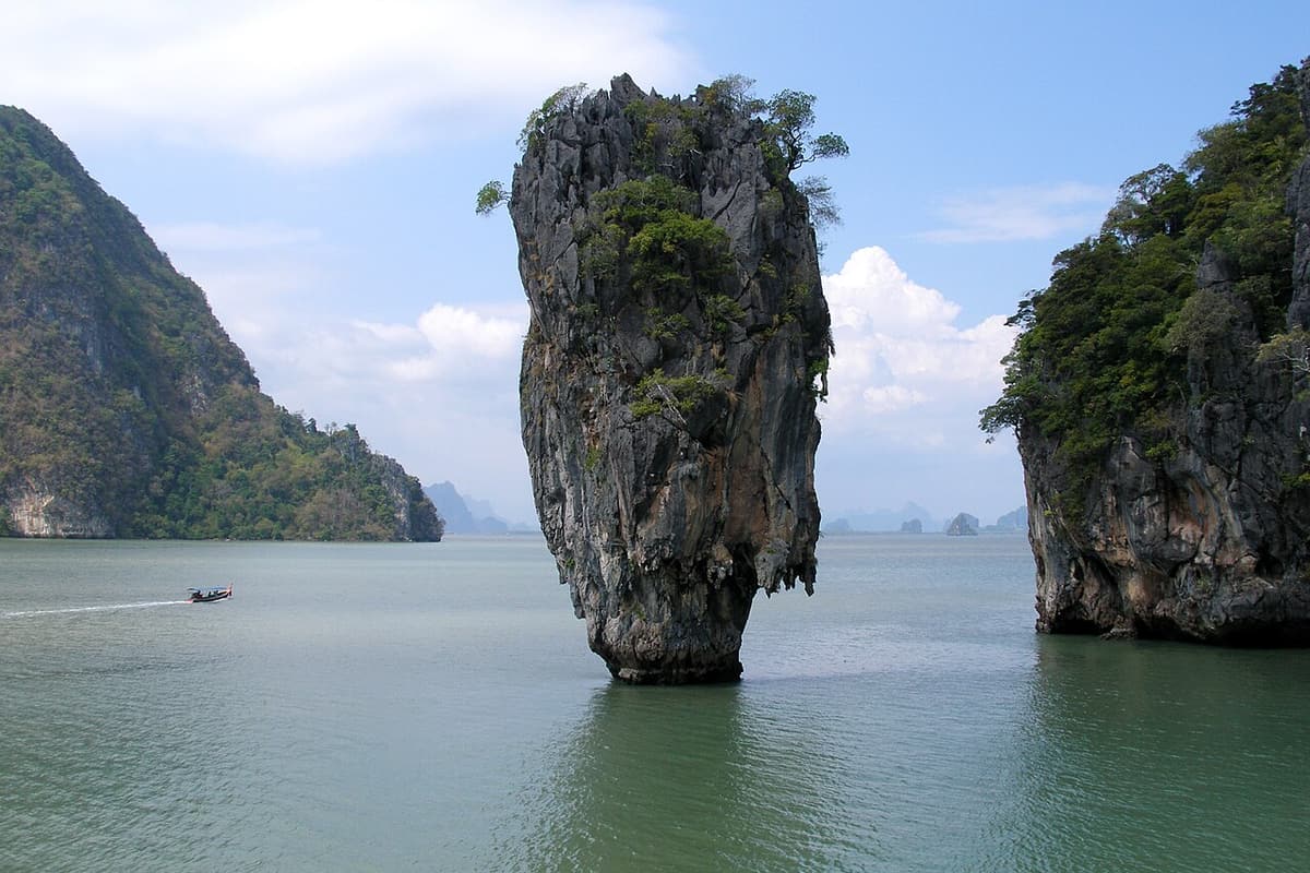 The rock pillar of Ko Tapu, known as James Bond Island, in Phang Nga Bay
