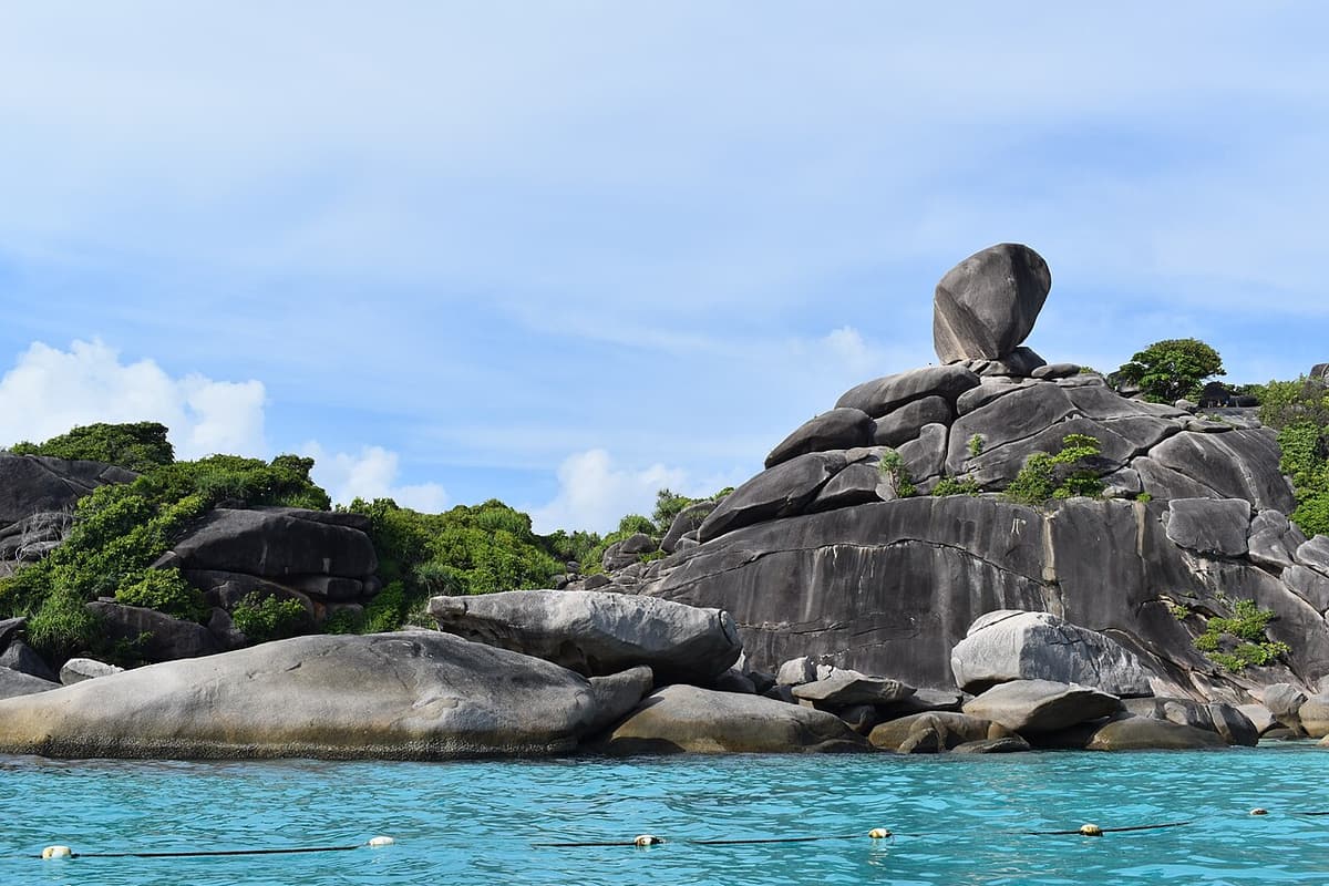 The balanced Sail Rock above Donald Duck Bay in the Similan Islands