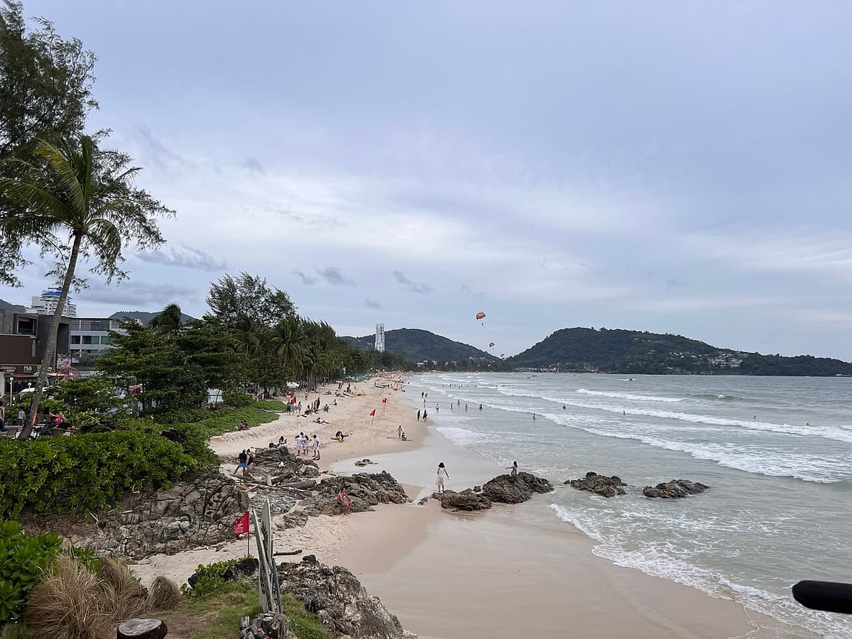 Patong Beach, Phuket’s busiest bay, seen from its northern end