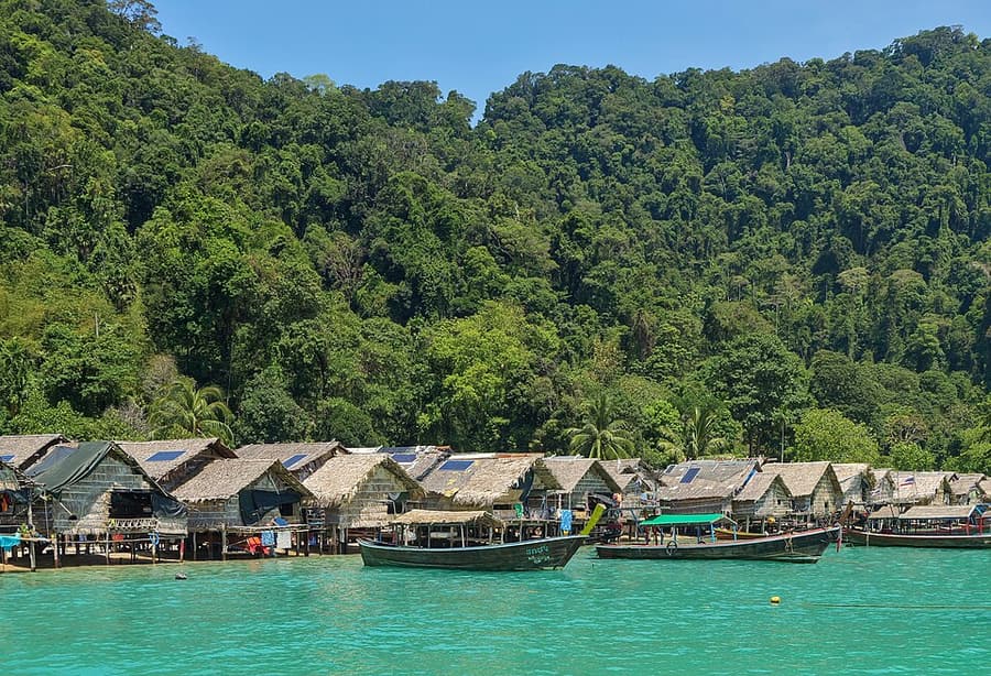 Stilt houses of the Moken village on the shore of the Surin Islands