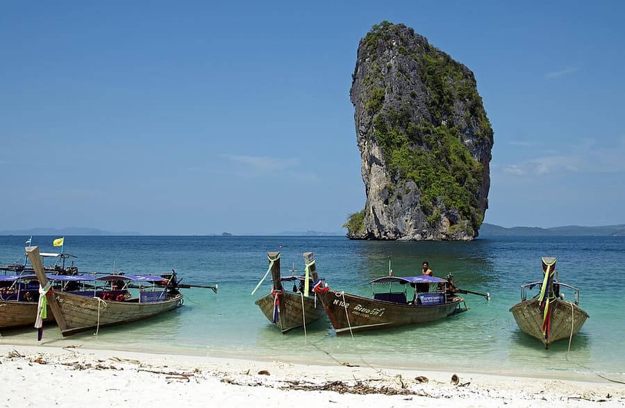 A beach and limestone outcrop on Koh Poda off Krabi