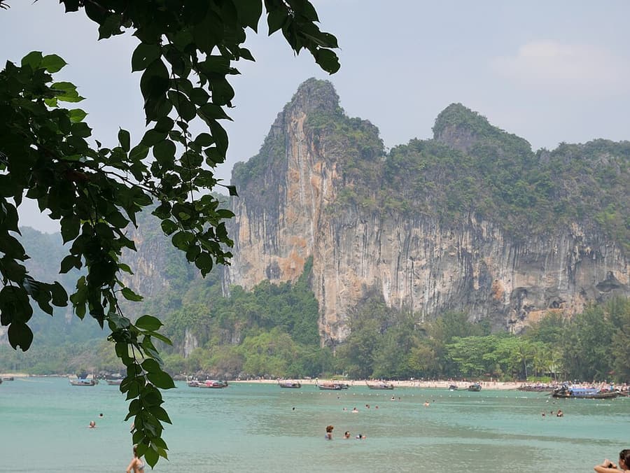 Limestone cliffs rising above West Railay Beach, Krabi